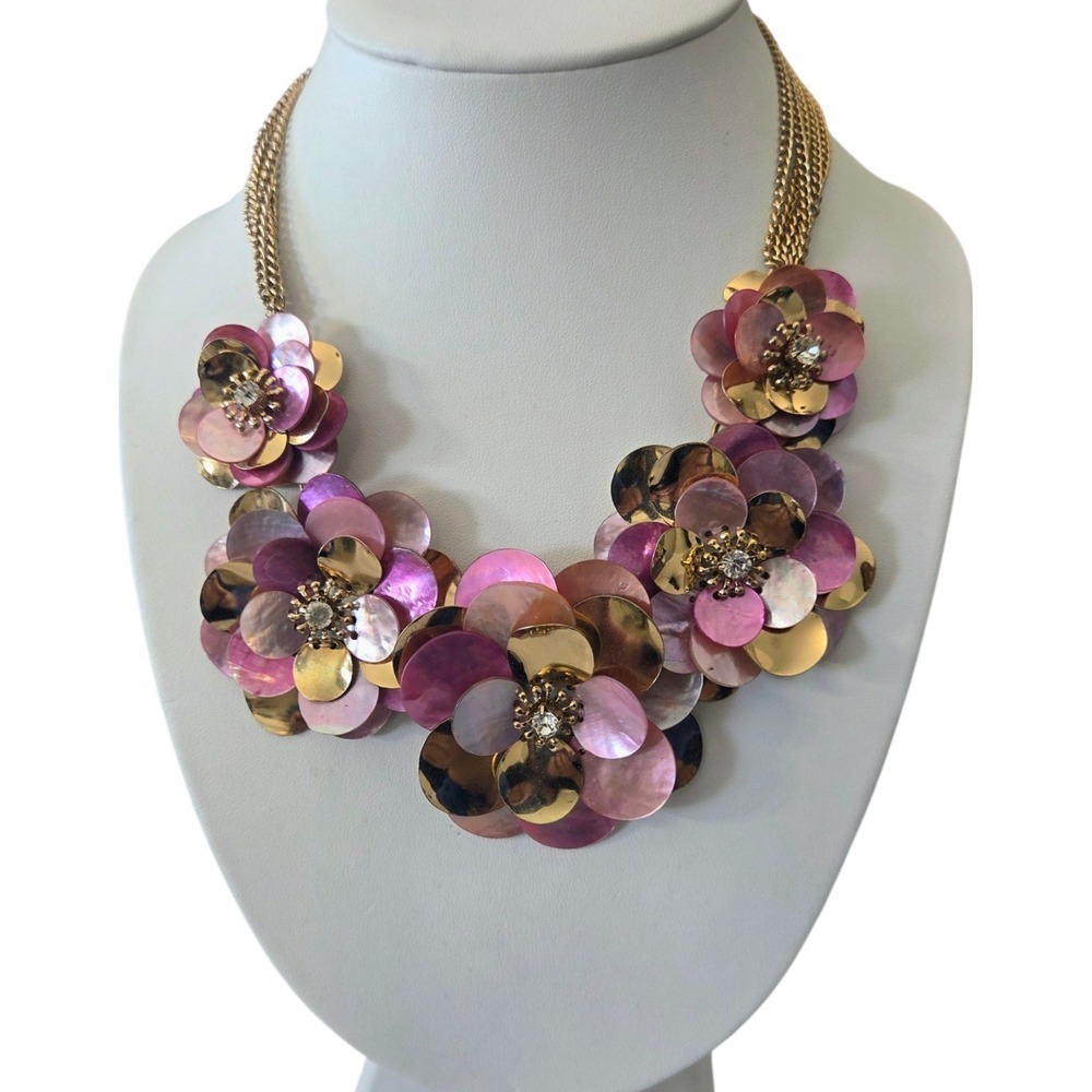 Metallic Flower You and I Necklace Statement You &‎ I Multi-strand Rhinestones